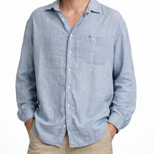 Tommy Hilfiger Shirt Blue XL Mens Long Sleeve Collared Small Logo Light Wash